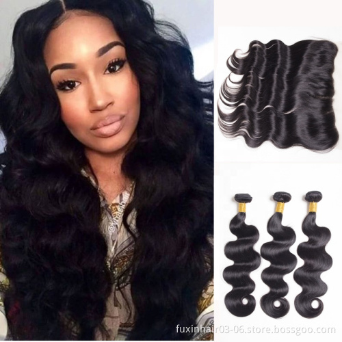 100 Premium Virgin Hair Bundles And Closure Set Peruvian Hair With Film Lace Frontal Cambodian Wavy Hair Body Wave With Closure